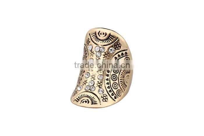 Ethnic vintage jewelry zinc alloy rhinestone new design gold finger ring for women