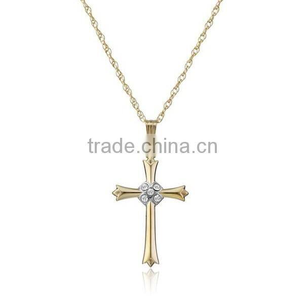 14k Yellow Gold-Filled Silver Metal Cross Pendant Necklace