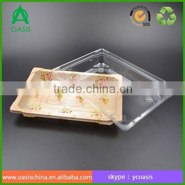 Disposable sushi plastic packaging with plastic cover lid