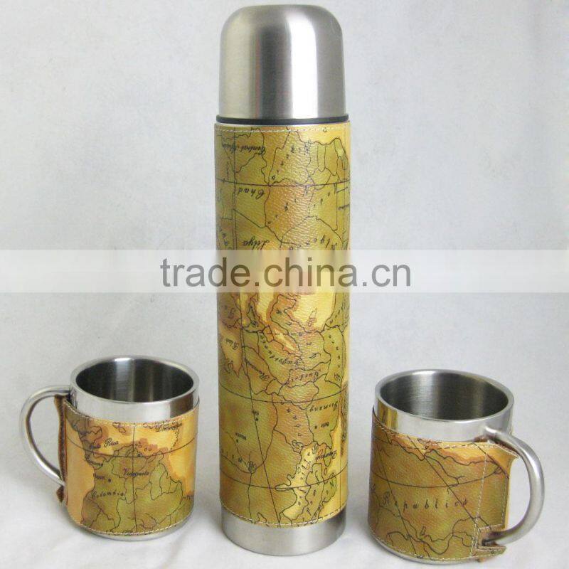 16oz travel mug with leather cover outer no handle