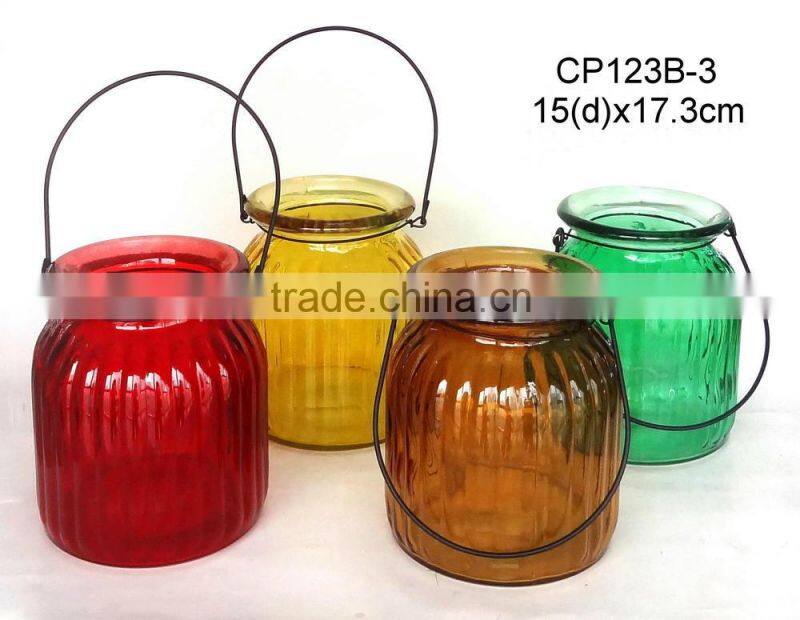 CCP699PTT-2 glass lantern sprayed with color with rope