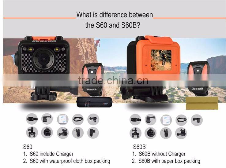 SOOCOO S60 WIFI Underwater Action Sports Cameras 2.4G Remote Control 170 Degree Wide-angle Lens(1*USB Cable 1*Camera Box)