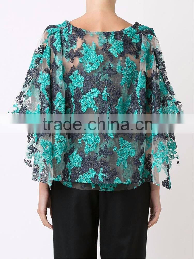 Hot sexy floral wide lace blouse for woman