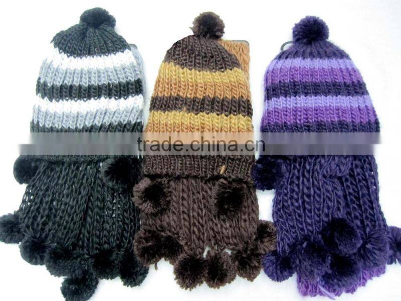 wholesale white black hat and scarf set girls knitted set scarf and hat sets