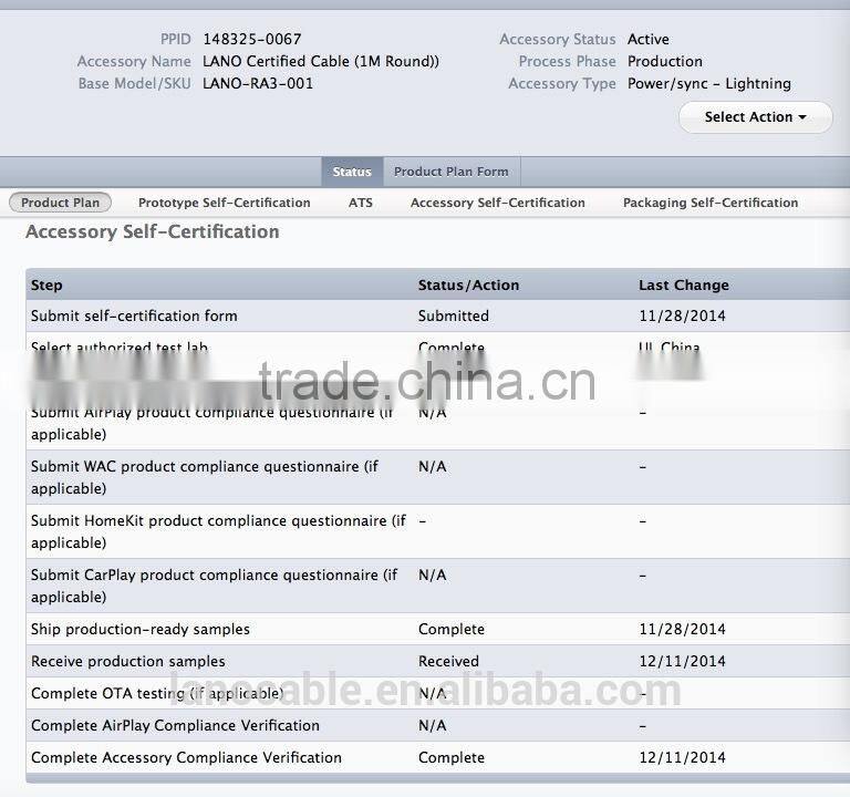 MFi certified 1meter 8pin usb data charger cable