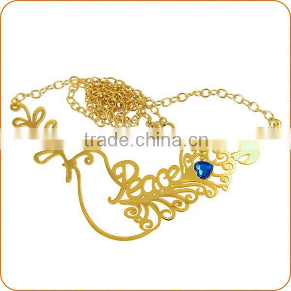 Fashion gold color and silver stainless steel necklace with nice leaf shape pendant wholesale