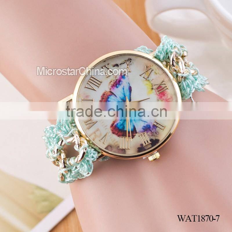 DIY hand made woven chain butterfly braided watch