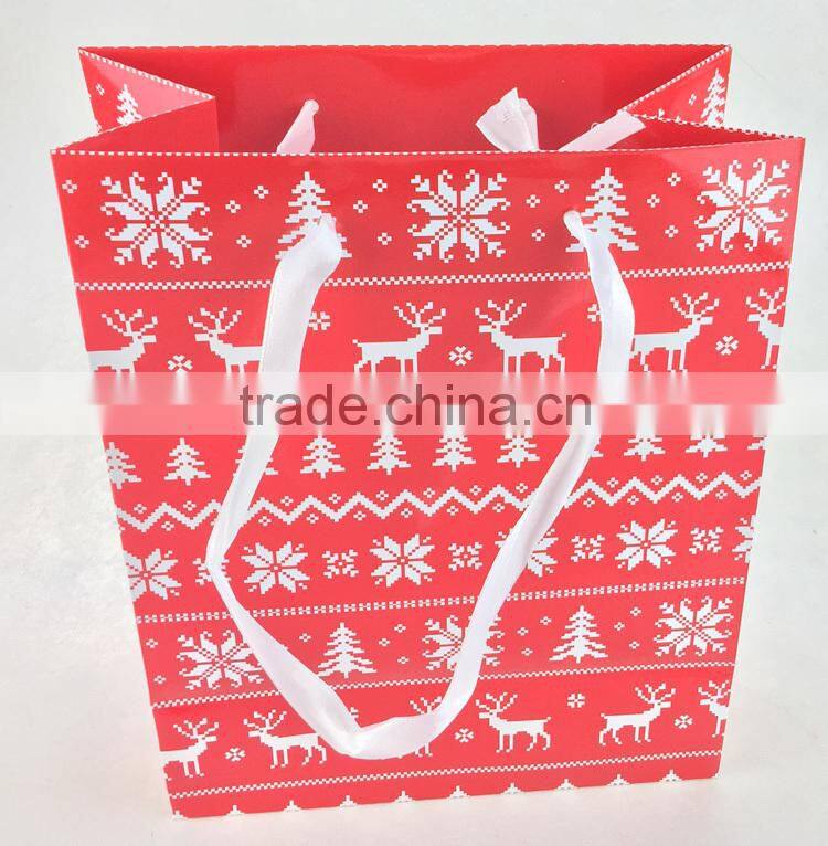 Christmas Medium Bag Gift Bag White satin Ribbon and tag