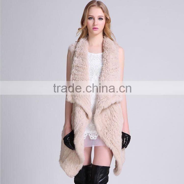 Wholesale Womens Knitted Rabbit Fur Vest with Wide Laples
