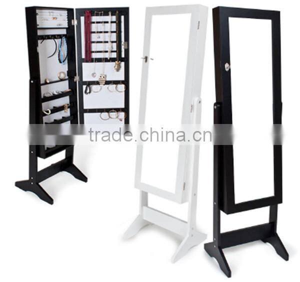 Simple elegant wooden mirrored jewelry cabinet with storage
