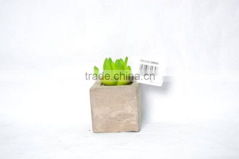 Green Artificial Succulent Plant In Square Cement Pot