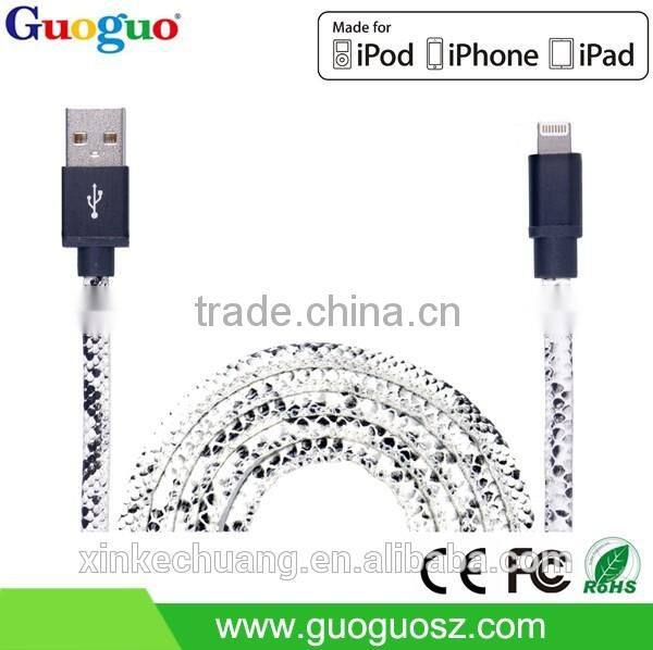 Wholesale promotion C48 connector PU leather braided high tranfer mfi usb cable