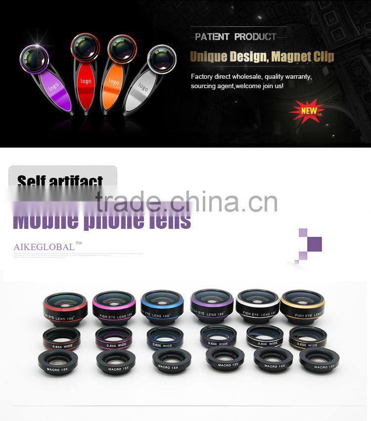 Newest Fisheye Lens 198 Degress Magnetic Clip Lens 0.6x Wide Angel 1.5x Macro Phone Camera Lens