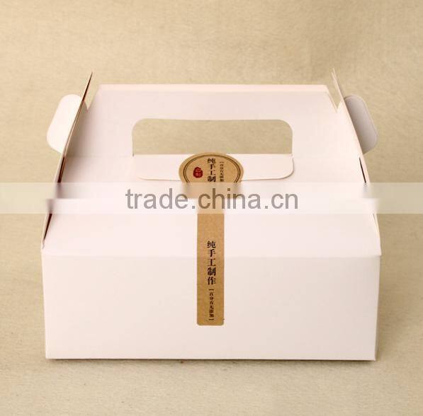 cheap 350g large white kraft paper cake box with handle cracker box chicker box