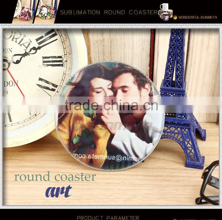 Logo printing L100*H100*W4mm round coaster sublimation toughened blank glass photo coaster