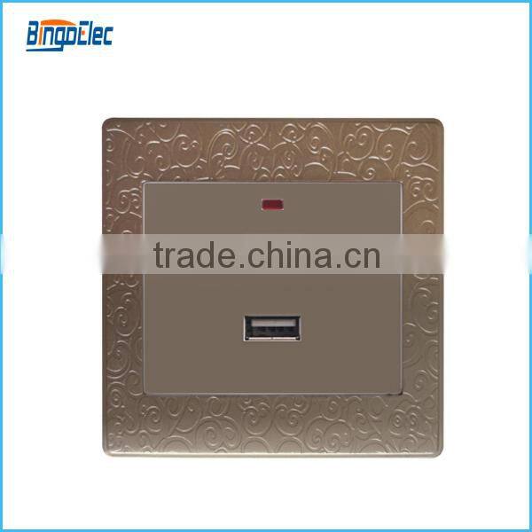 Golden color PC material usb wall power socket 240v