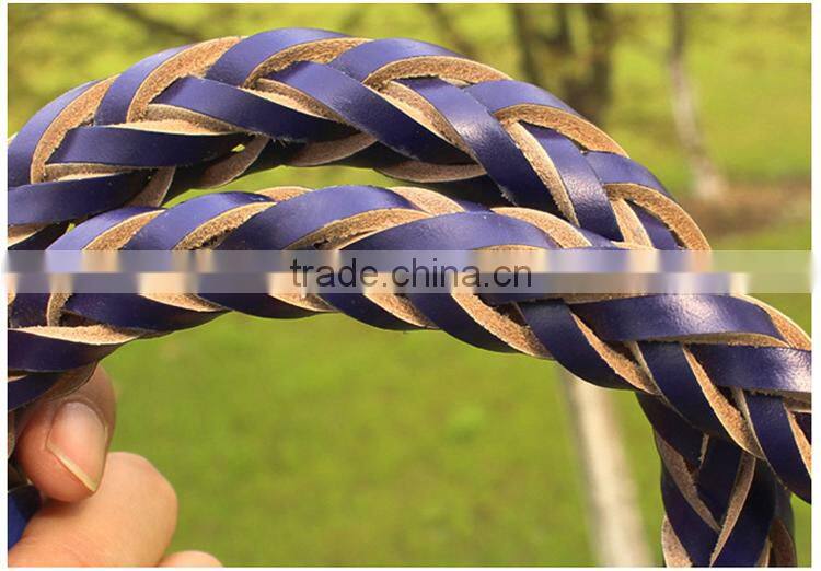 High Quality Customized Braided Leather Dog Leashes for Medium or Large Dogs, Genuine Leather Pet Collars and Leashes
