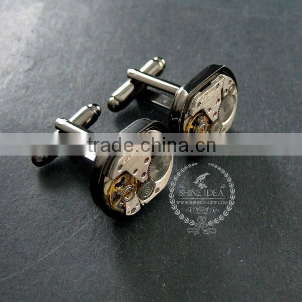 15x18mm vintage style steam punk watch movement core rhodium,metal gun black fashion cuff links 6600067
