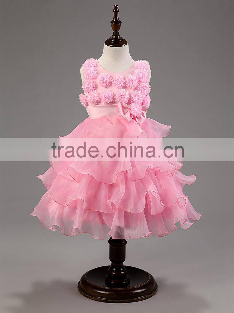 Top Quality Chic Rosette Flower Girl Dress Satin Girl Evening Dresses Fashion Children Pageant Party Dress Wedding Pettidress