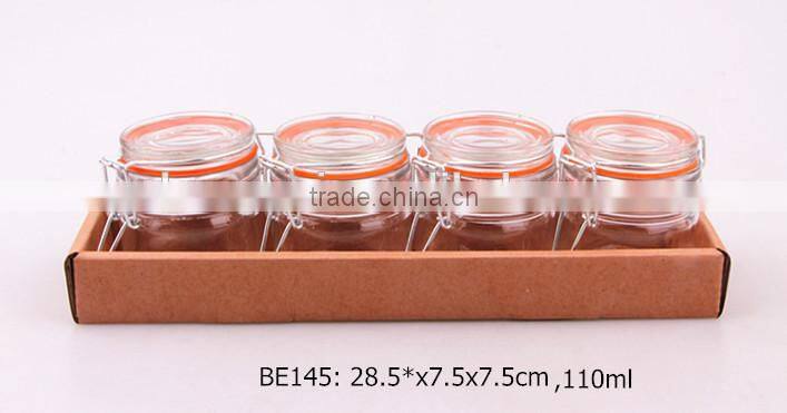 4pcs glass spice jar set in a paper tray