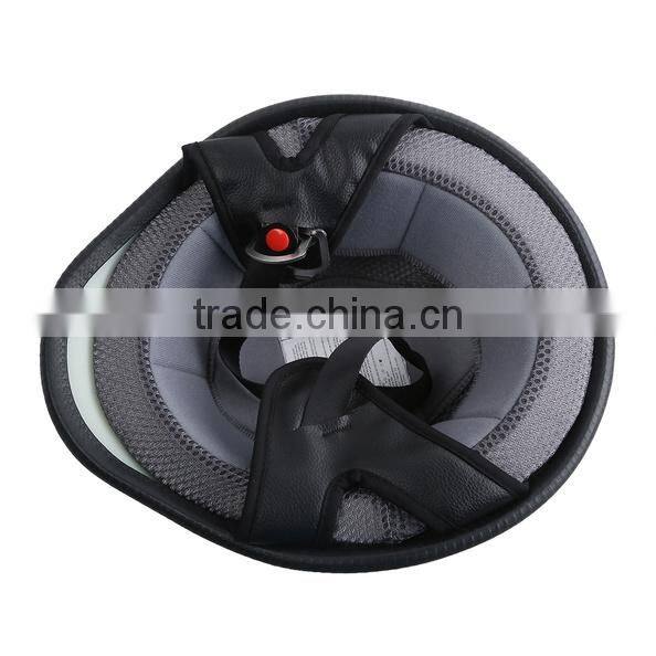 Motorcycle Biker WWII Style DOT Black Leather German Motorcycle HALF Helmet w/Pilot Goggles