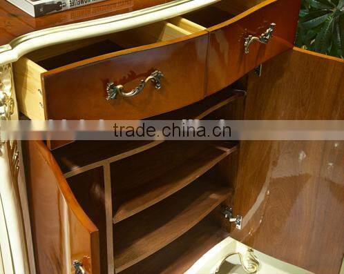 European Style Luxury Shoe Cabinet, Beautiful Painting Wood Carved Shoe Cupboard, Shoe Rack with Drawers (BF01-ML041)