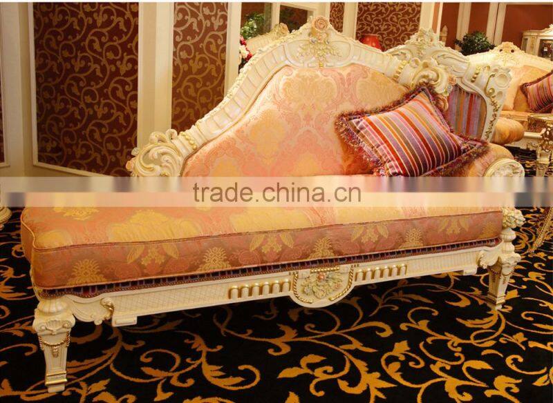 French Elegant Style Wooden Living Room Chaise Lounge/ Antique Purple Fabric Carving Reclining Chair