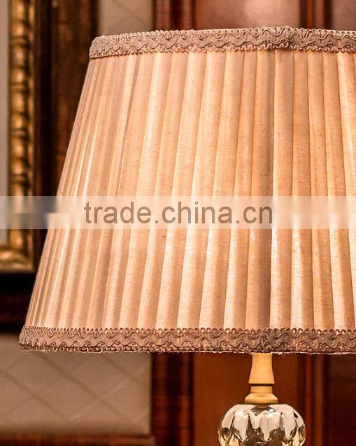 Metal lampstand glass table lamp with fabric lampshade