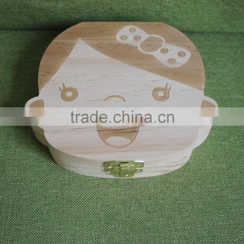 Unique christmas gifts Custom Children toy organizer storage Baby milk Teeth laser Wooden growth memory tooth gift packing box
