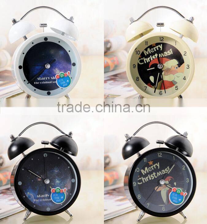 Supply Fashion colorful ultra-quiet with light Twin Bell alarm Clock --Black Santa Claus