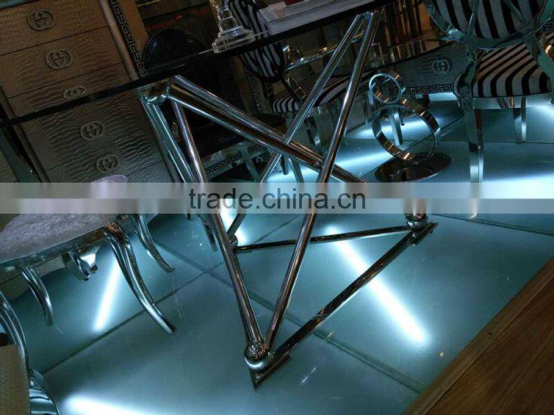 glass top stainless steel base dining table and chair AH126