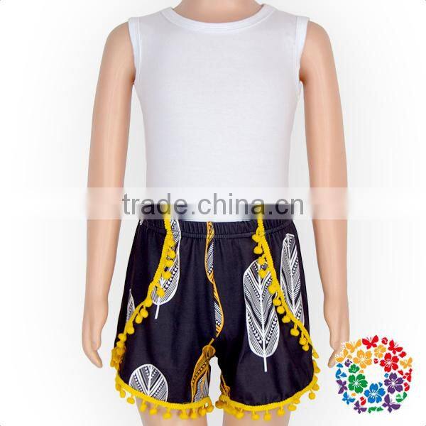Kids Vintage Black White Feather Yellow Pom Pom Shorts