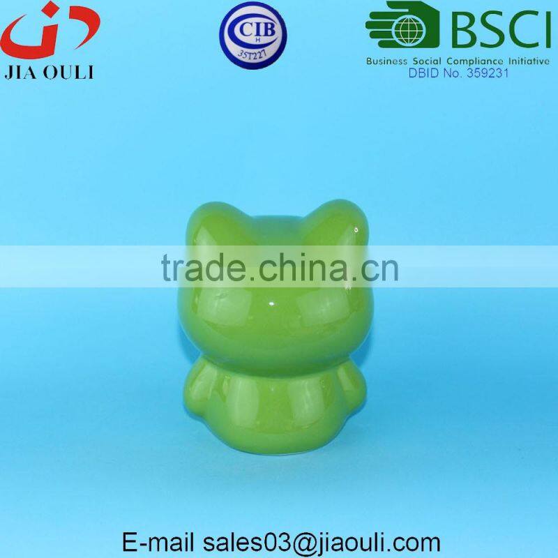 BSCI Audit Factory glazed green ceramic frog coin bank for Kids, decorative money boxes