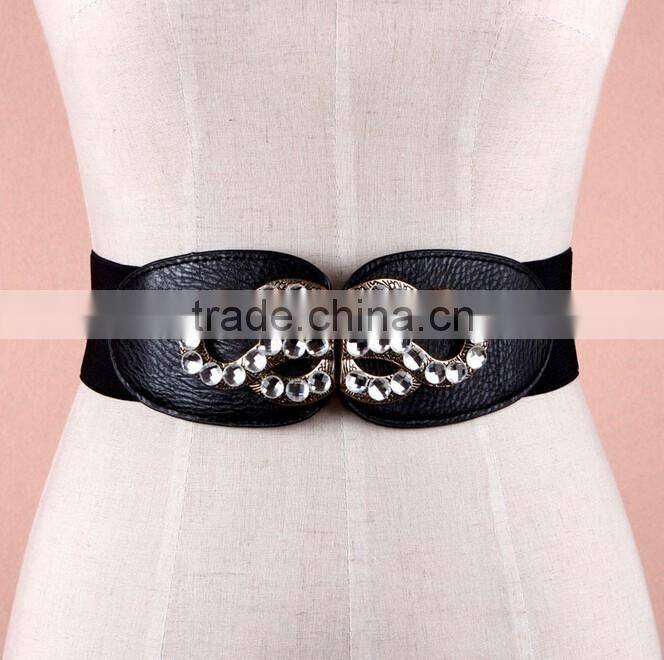 Fashion rhinestone paved S flower pattern alloy buckle elastic sex women lady waist belt