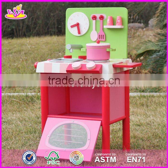 2017 new design mini pink wooden girls play kitchen W10C269