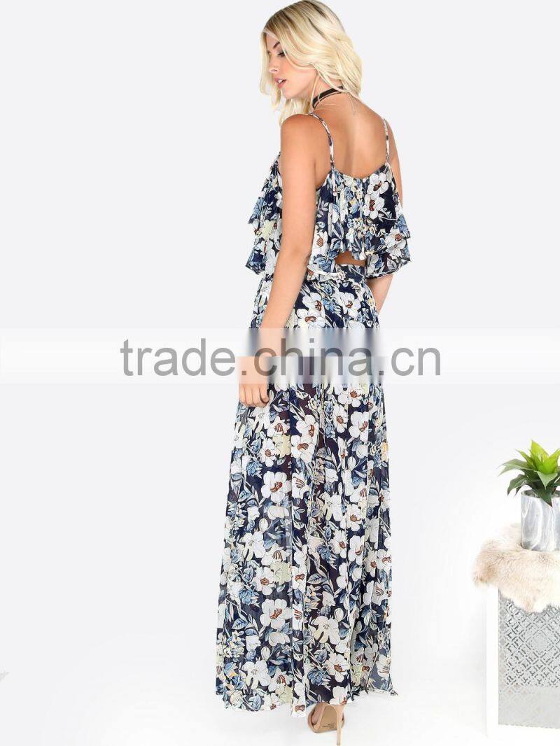 Summer fashion boho clothing latest floral print skirt blouse for ladies