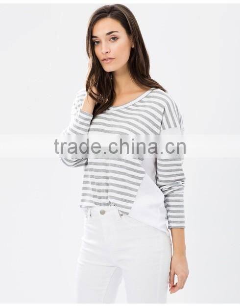 wholesale blank drop shoulder sleeves striped jersey 100% viscose t-shirt for women