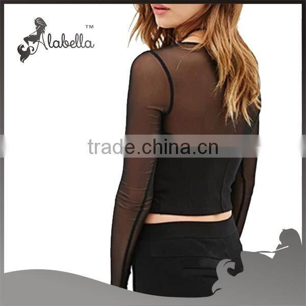 Plain crop top wholesale custom crop top with mesh fabric