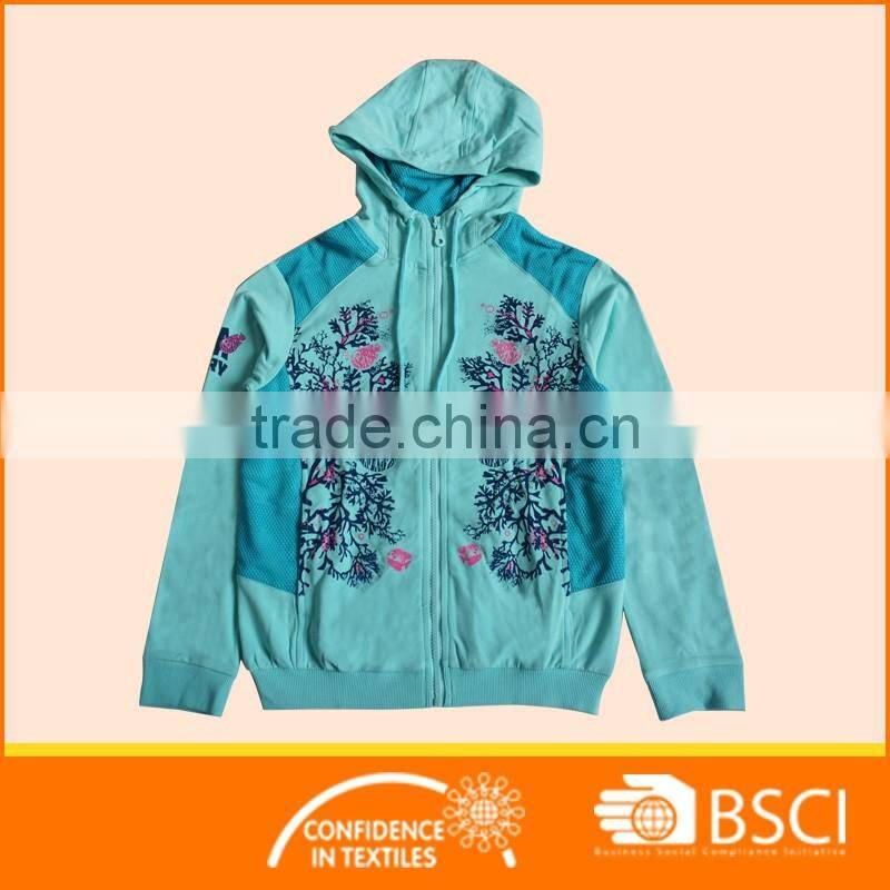 Cheap Promotional Stocklot Floral Print Front Jacket Child Girl Hoodies