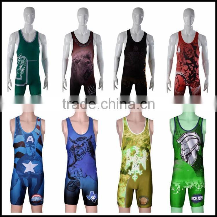 Latest cool sublimation print cheap custom wrestling singlets