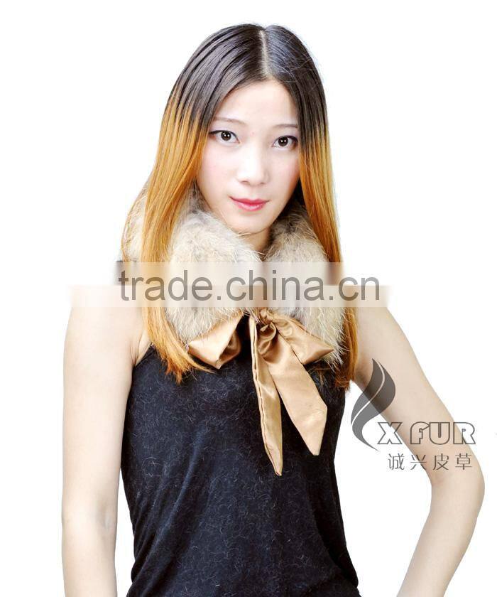 Collar-R6 Winter Morden Ladies Satin Lace Genuine Raccoon Banded Fur Collar