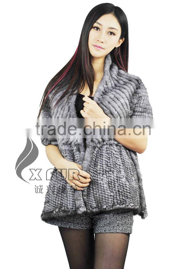 CX-B-M-46C Hot Sale Real Knitted Mink Fur Shawl For Fashion Girls With Factory Price