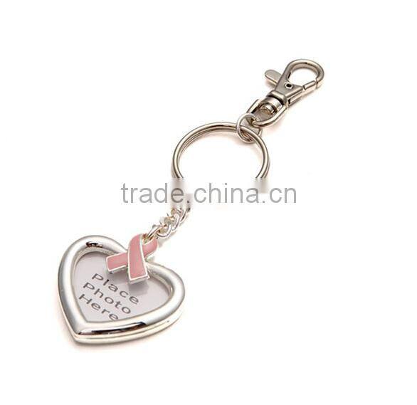enamel red heart keychain jewelry pink ribbon breast cancer custom logo keychain jewelry