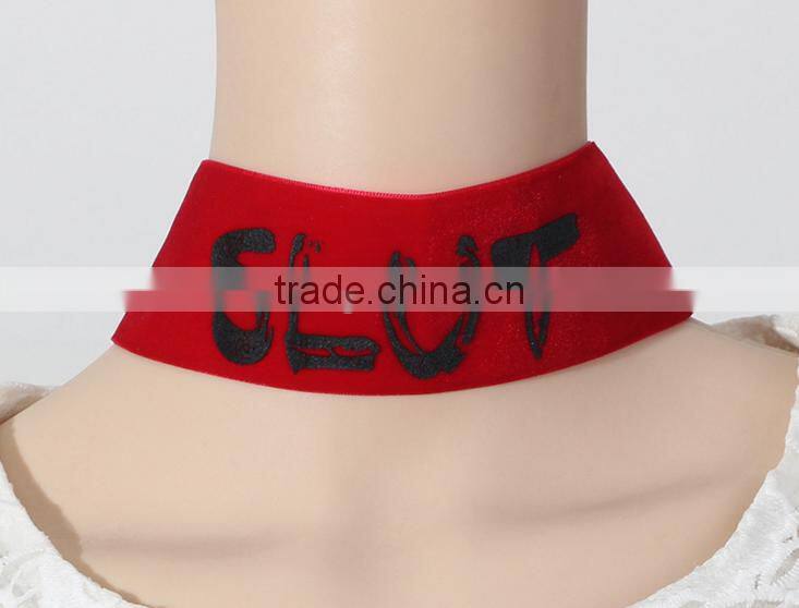 custom letter words printing velvet ribbon choker necklace logo ribbon necklace jewelry