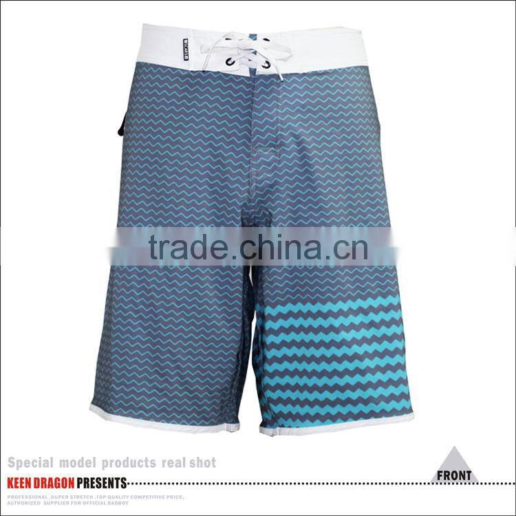 Blue waves board shorts with waterproof welded back pocket