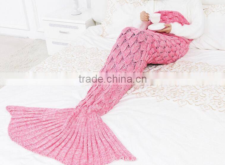 2017 blanket factory China wholesale knitted fish scale mermaid blankets