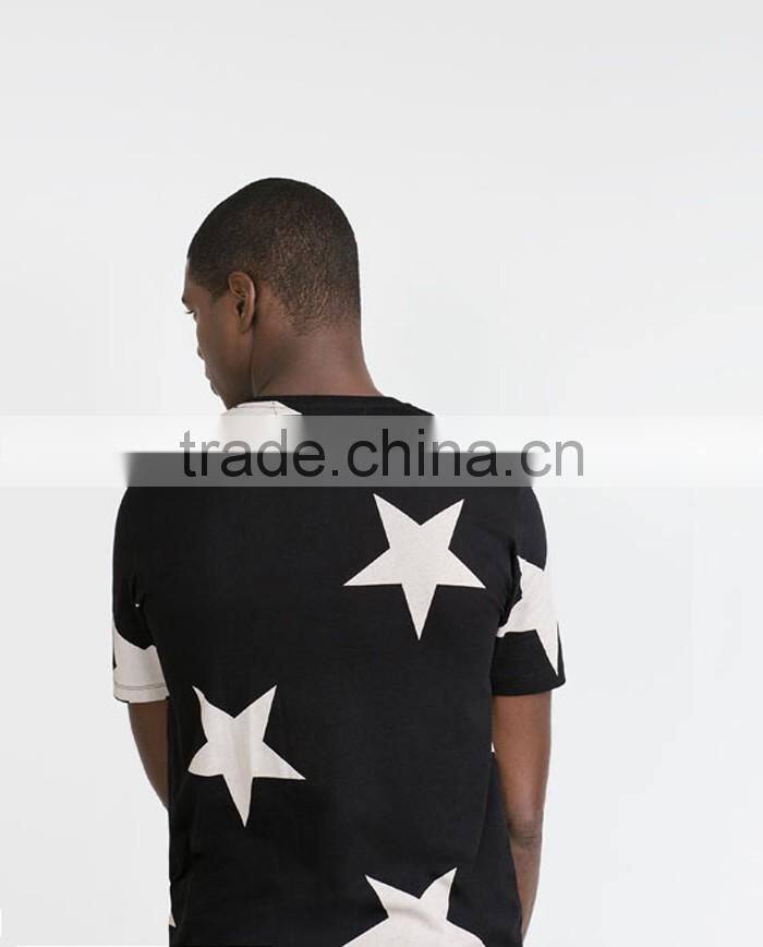 O neck black slim man cotton t shirt with stars printed
