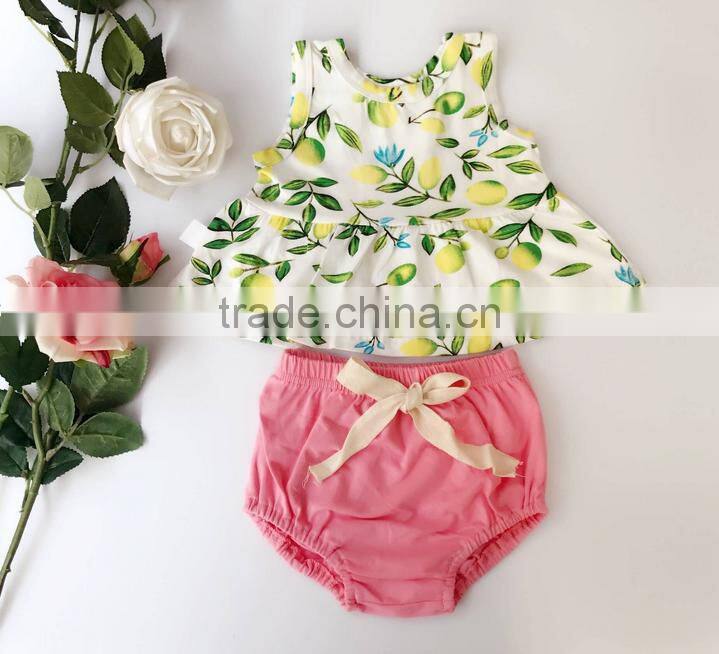 Tropical Lemon Pattern Cotton Fabric Baby Clothes Sleeveless Shirt Shorts Set