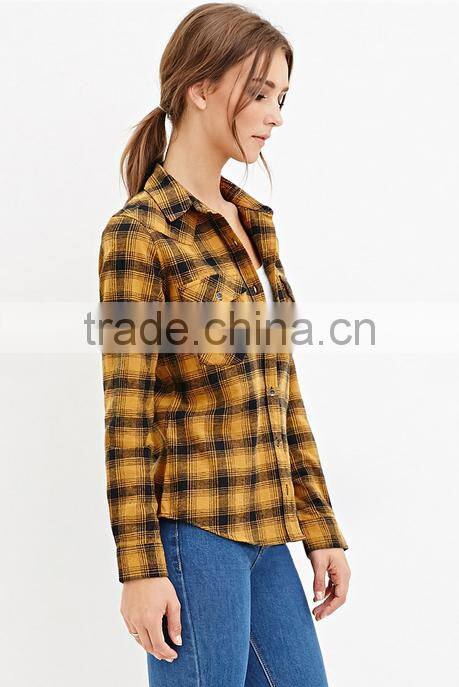Guangzhou factory wholesale women shirt Scotland plaid shirt blouse