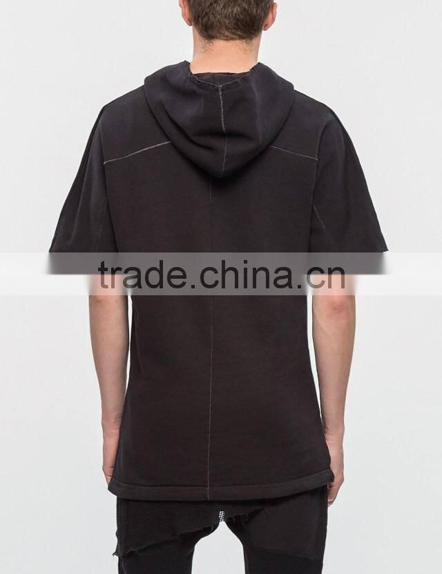 2017 custom men's black plain short sleeve hoodie